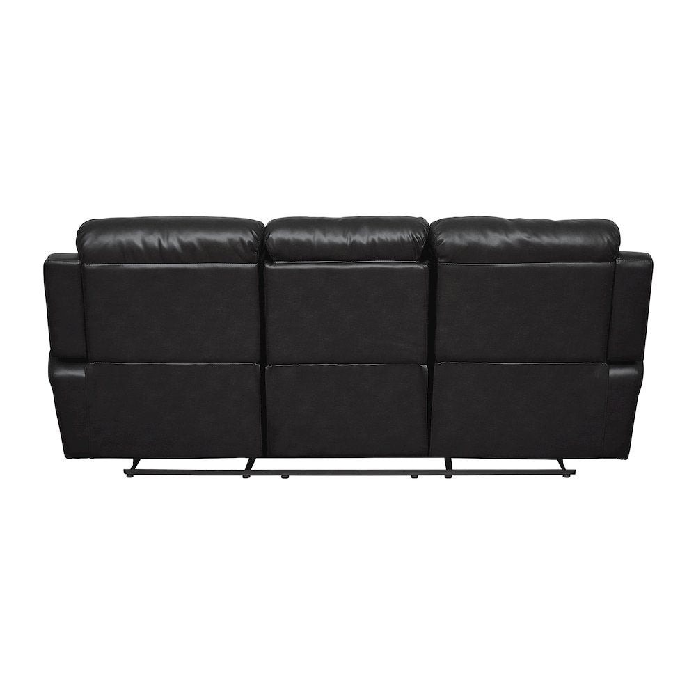Faux Leather Double Reclining Sofa With Center Drop-Down Cup Holders In Black