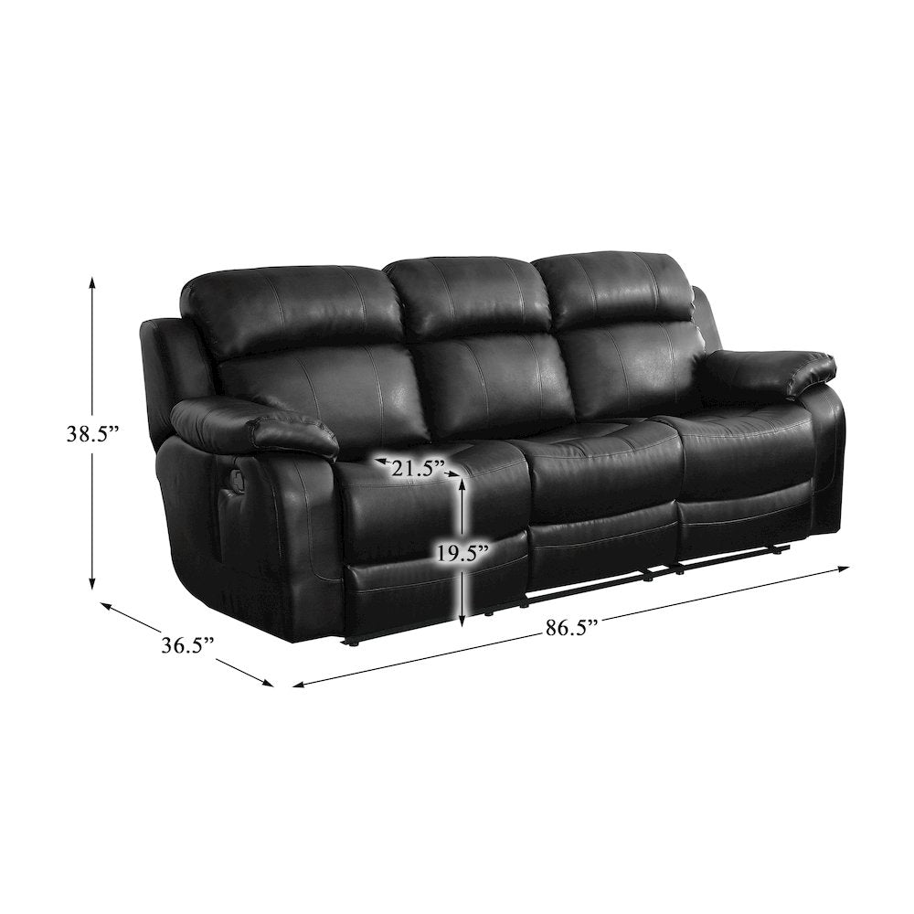 Faux Leather Double Reclining Sofa With Center Drop-Down Cup Holders In Black