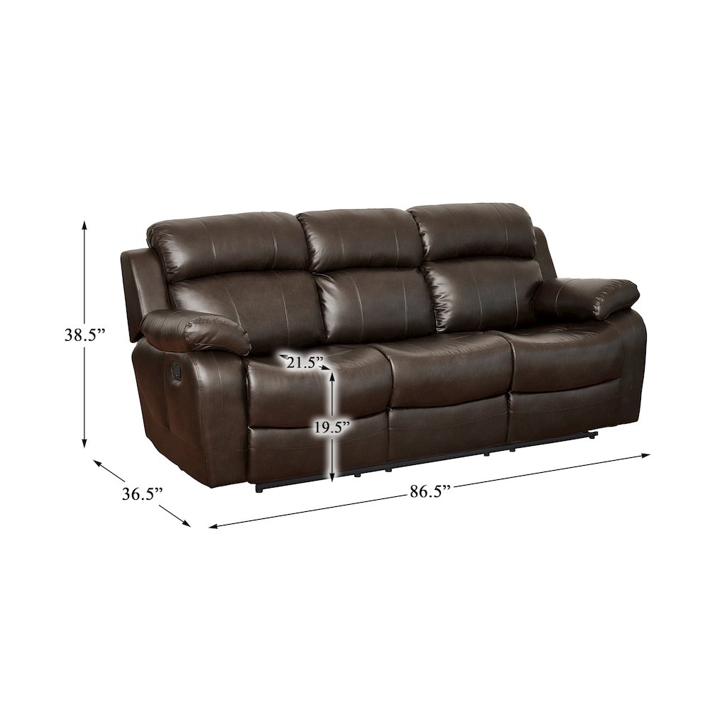 Marille Faux Leather Double Reclining Sofa In Brown