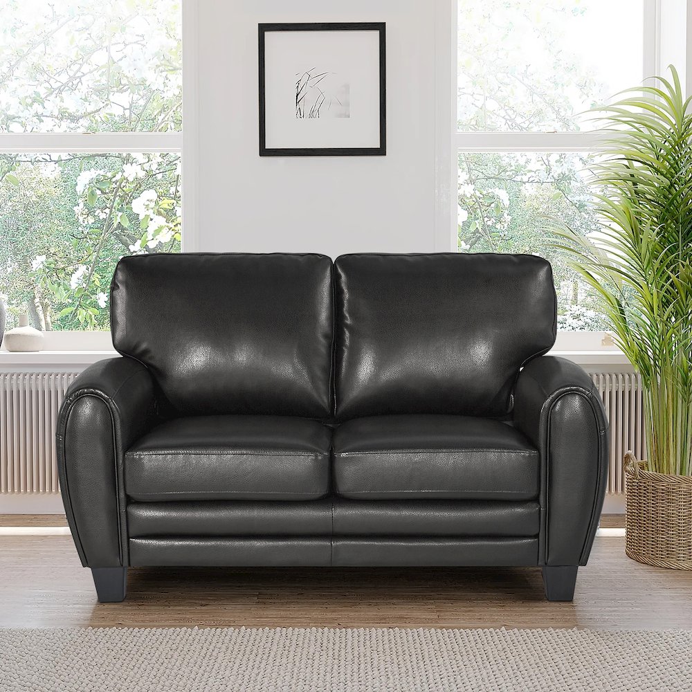 Rubin Faux Leather Love Seat In Black