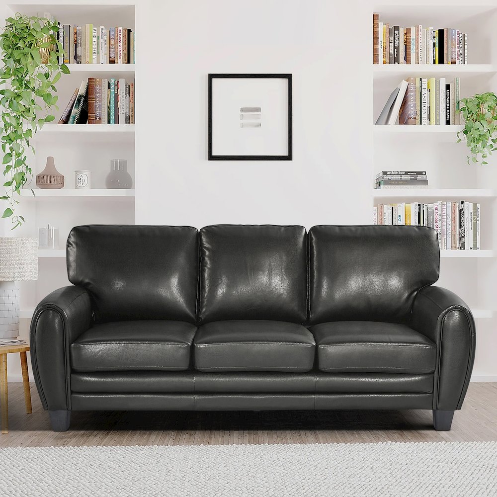 Rubin Faux Leather Sofa In Black