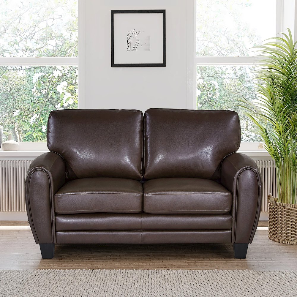 Rubin Faux Leather Love Seat In Dark Brown