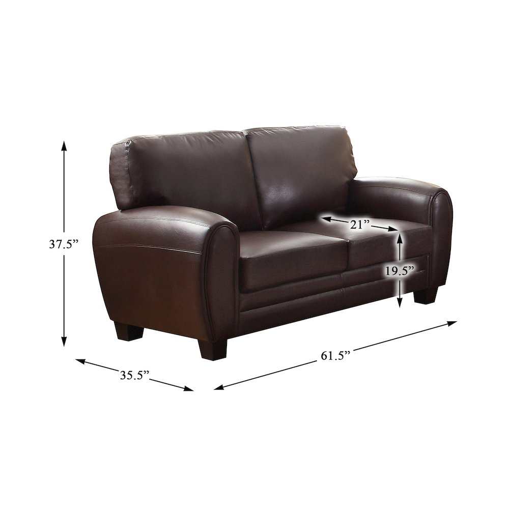Rubin Faux Leather Love Seat In Dark Brown