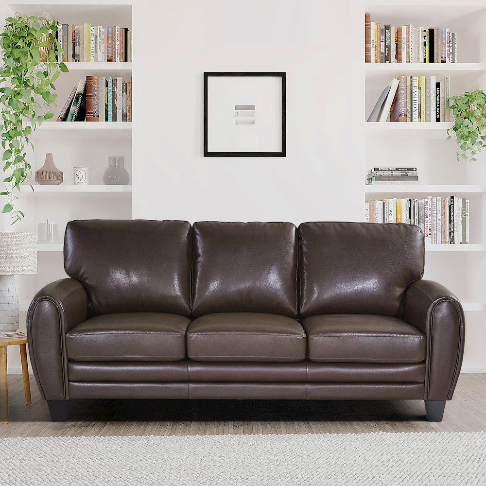 Rubin Faux Leather Sofa In Dark Brown