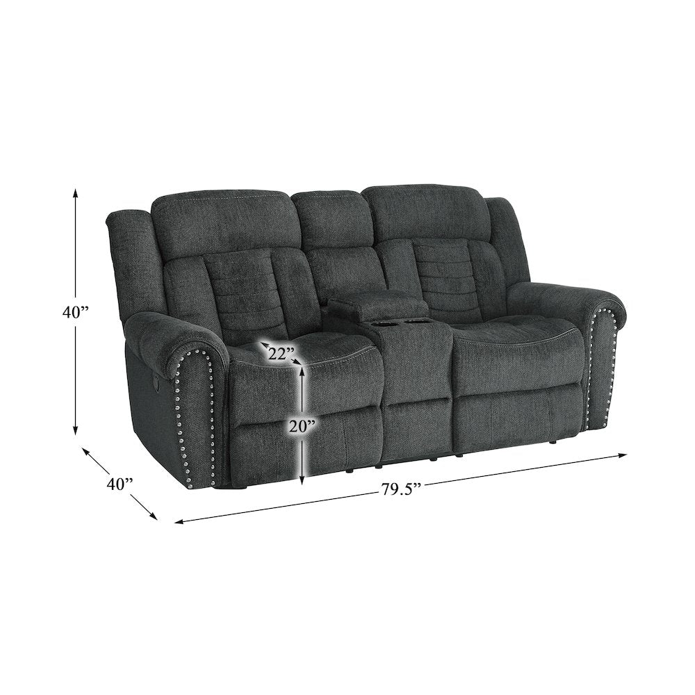 Nutmeg Chenille Double Reclining Love Seat In Gray