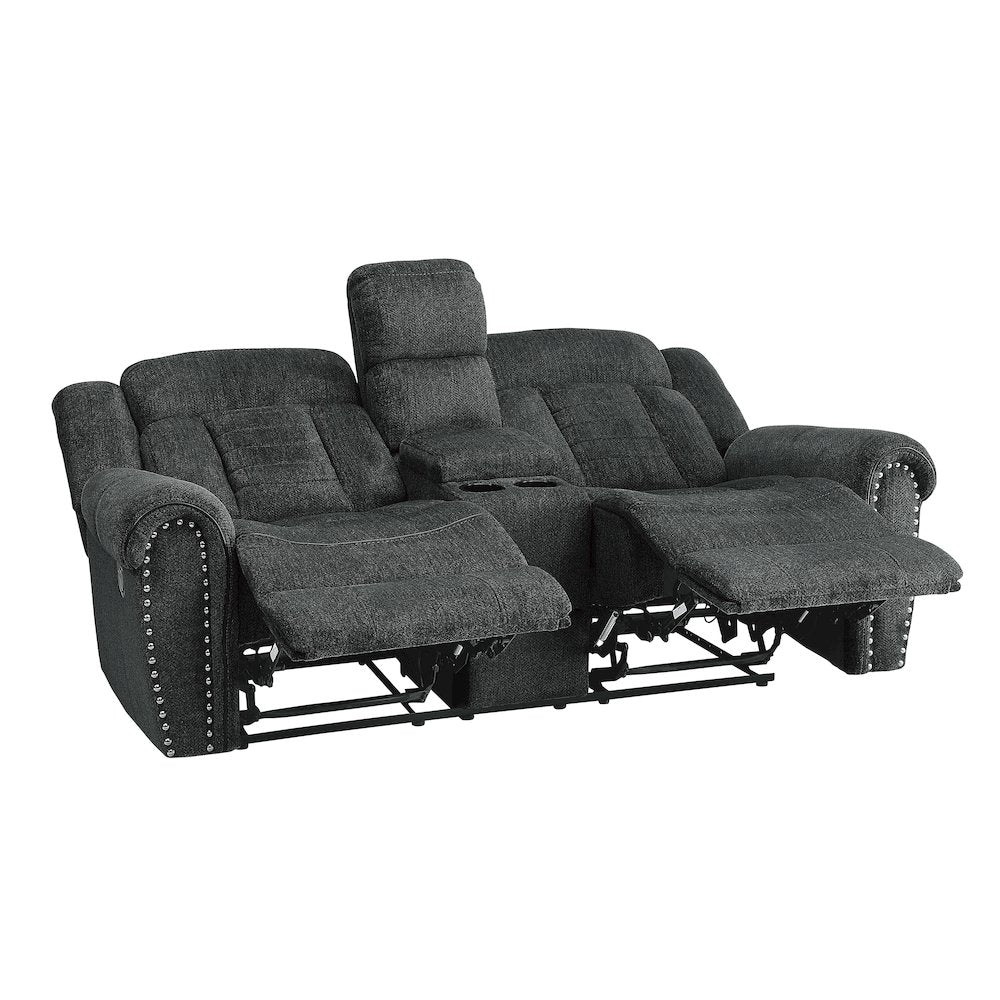 Nutmeg Chenille Double Reclining Love Seat In Gray