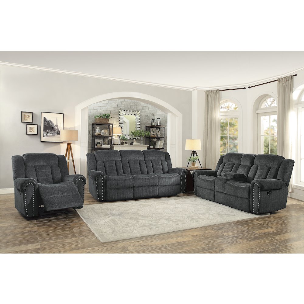 Nutmeg Chenille Double Reclining Sofa In Gray