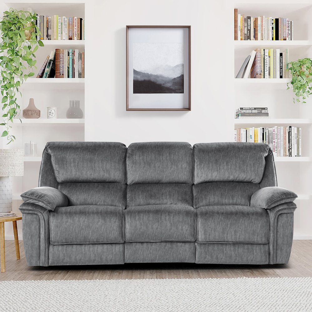 Muirfield Microfiber Double Reclining Sofa In Gray