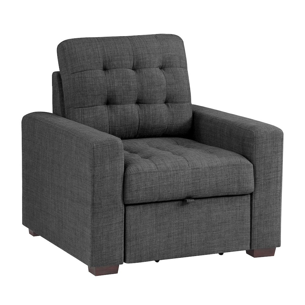 Mccafferty Textured Fabric Chair With Pull-Out Ottoman In Dark Gray