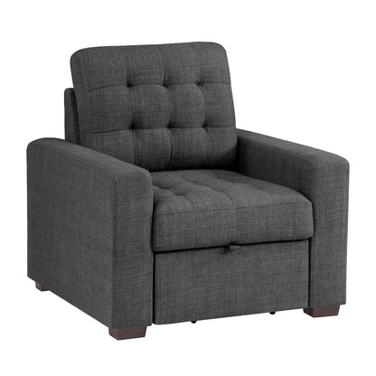 Mccafferty Textured Fabric Chair With Pull-Out Ottoman In Dark Gray