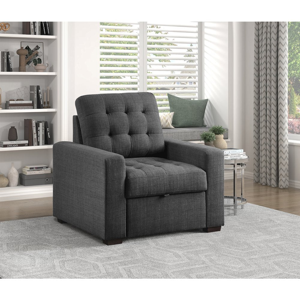 Mccafferty Textured Fabric Chair With Pull-Out Ottoman In Dark Gray