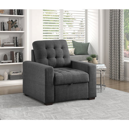 Mccafferty Textured Fabric Chair With Pull-Out Ottoman In Dark Gray