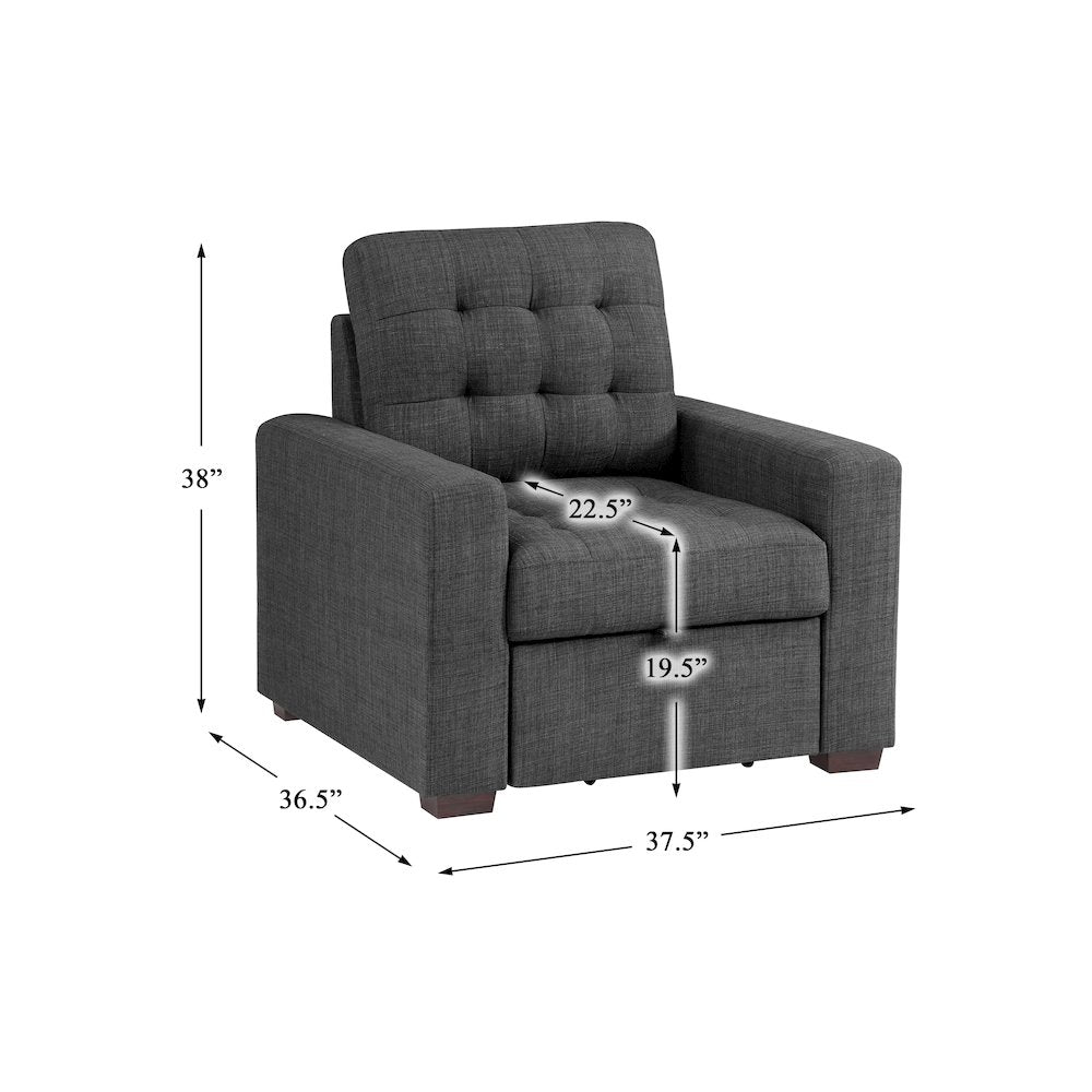 Mccafferty Textured Fabric Chair With Pull-Out Ottoman In Dark Gray