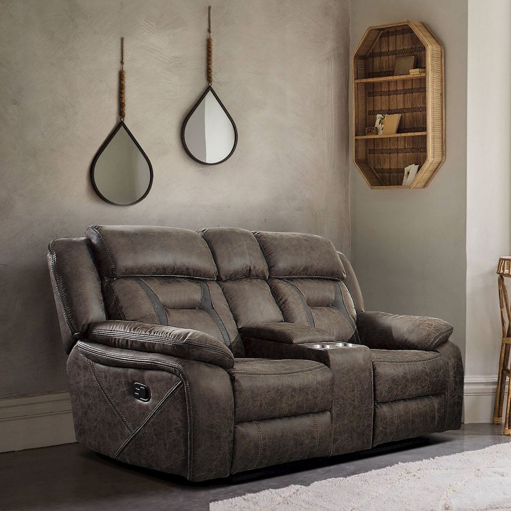 Madrona Microfiber Double Reclining Love Seat In Dark Brown