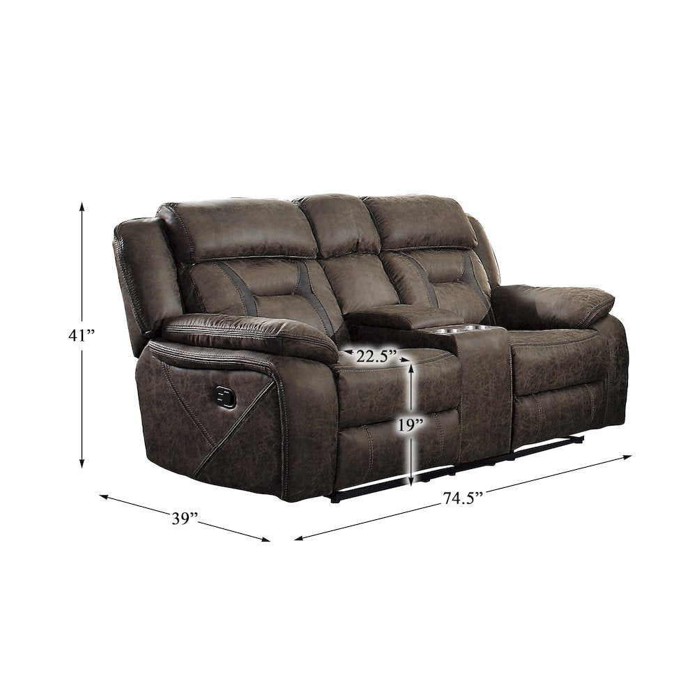 Madrona Microfiber Double Reclining Love Seat In Dark Brown