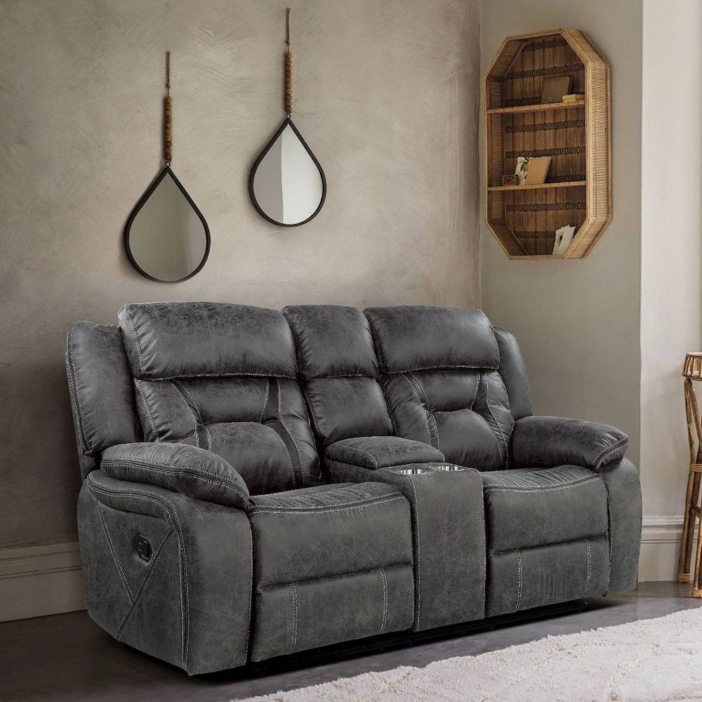 Madrona Microfiber Double Reclining Love Seat In Gray