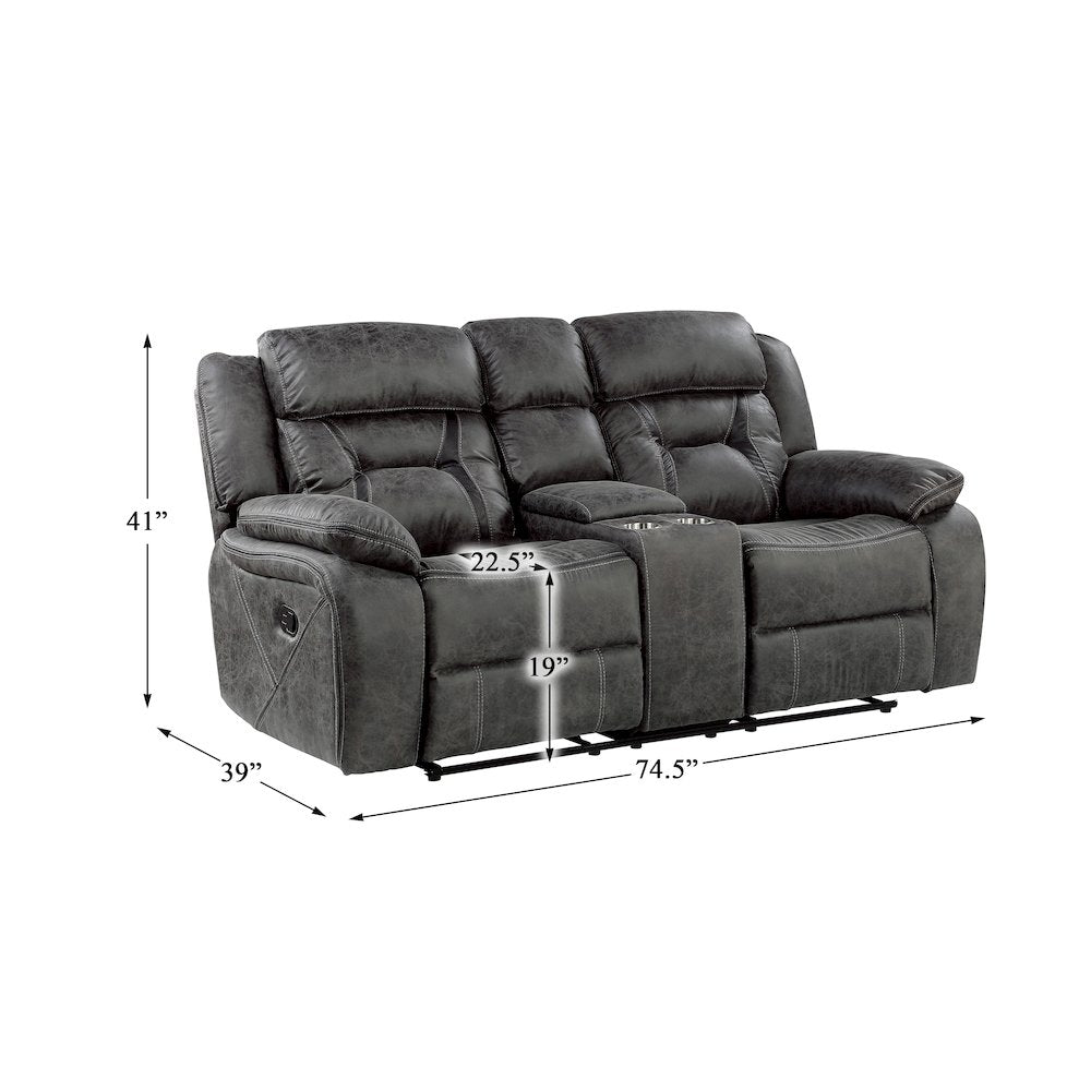 Madrona Microfiber Double Reclining Love Seat In Gray