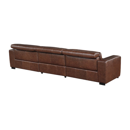 Sutton Leather Power Double Reclining Sofa with Power Headrests in Brown