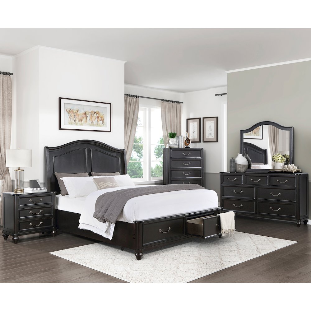 Herman Poplar Queen Platform Bed w Footboard Storage in Charcoal Brown