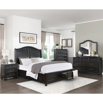 Herman Poplar Queen Platform Bed w Footboard Storage in Charcoal Brown