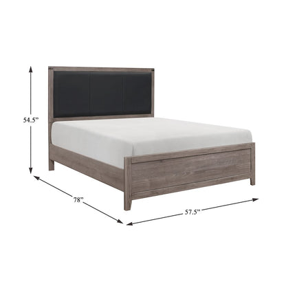 Woodrow Asian Hardwood Full Bed with Upholstery Headboard in Gray