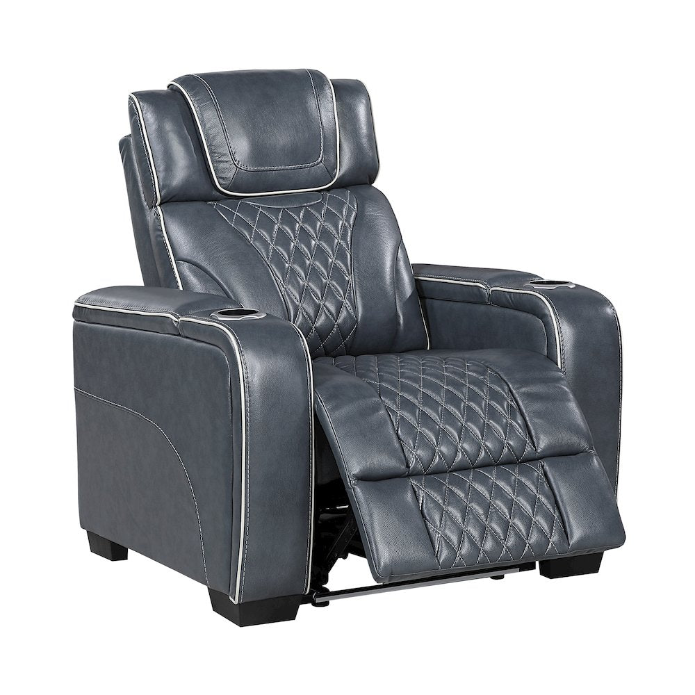 Apex Leather Power Reclining Chair with Power Headrest in Blue