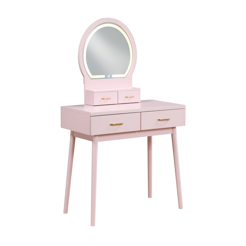 Camilla Acacia Vanity Dresser with Mirror and Stool in Pink