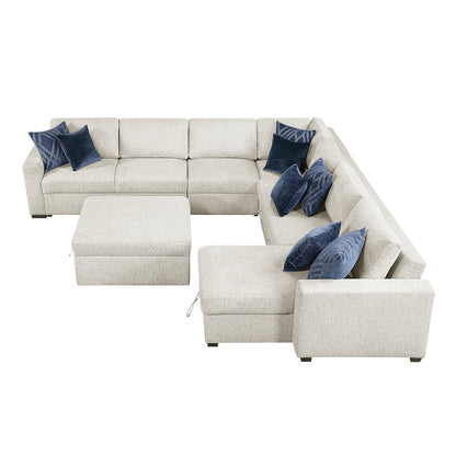 Isla Microfiber 6-Piece Sectional with Reversible Chaise in Beige
