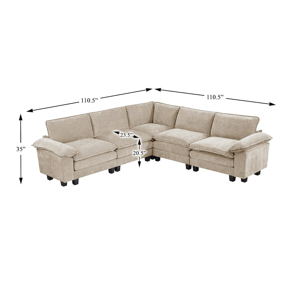 Dublin Chenille 5-Piece Modular Sectional in Taupe