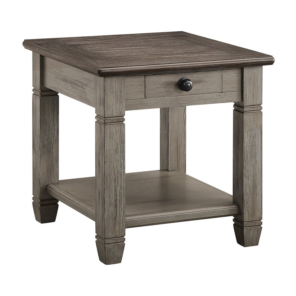 Granby Pine End Table in 2-Tone Finish (Coffee and Antique Gray)