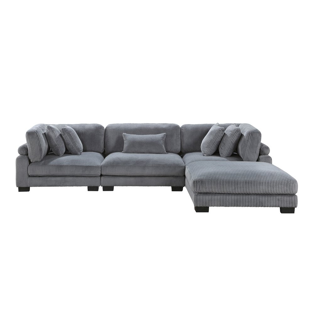 Traverse Corduroy 4-Piece Modular Sectional with Ottoman in Gray