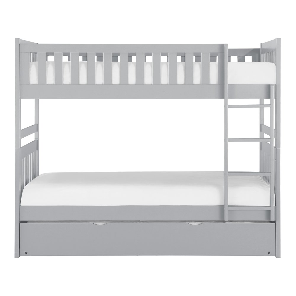 Orion Pine Twin Over Twin Bunk Bed with Trundle Bed in Gray