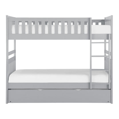 Orion Pine Twin Over Twin Bunk Bed with Trundle Bed in Gray