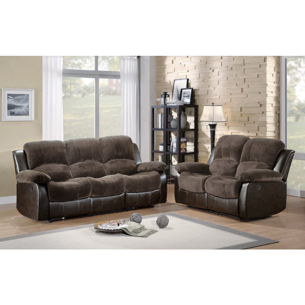 Cranley Faux Leather Double Reclining Loveseat in Chocolate