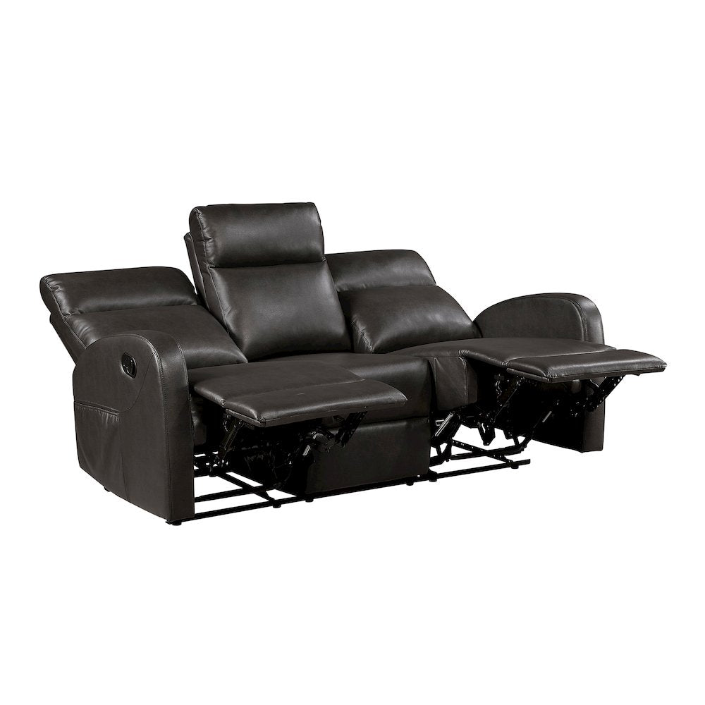 Allen Faux Leather Double Reclining Sofa in Espresso
