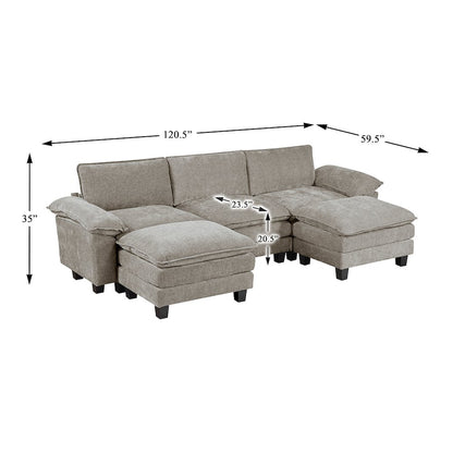 Dublin Chenille 5-Piece Modular Sectional with Ottoman in Dark Pewter
