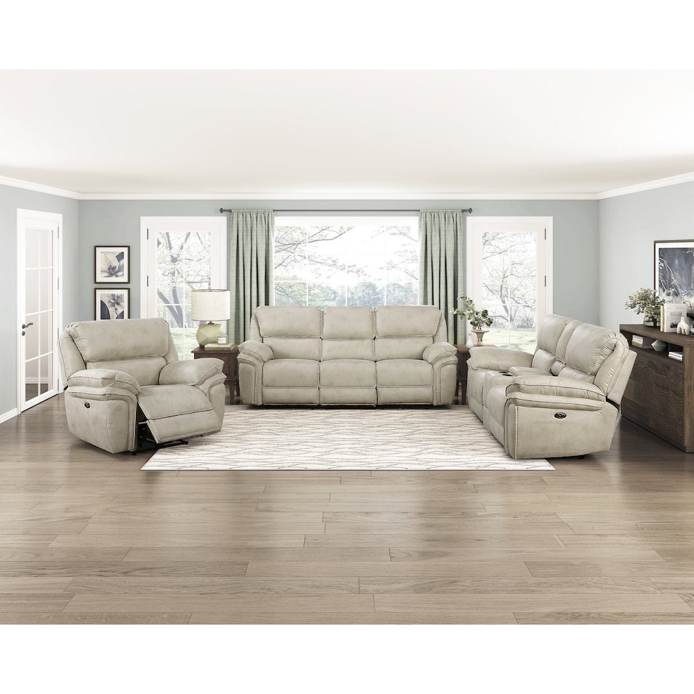 Proctor Microfiber Pwr Dbl Reclining L. Seat with Center Console in Sand