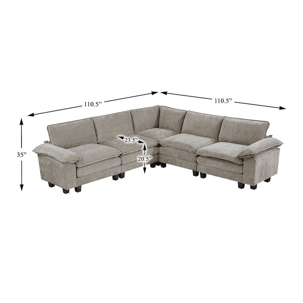 Dublin Chenille 5-Piece Modular Sectional in Dark Pewter