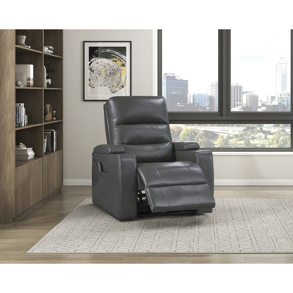 Wallstone Faux Leather Power Reclining Chair with Power Headrest in Gray