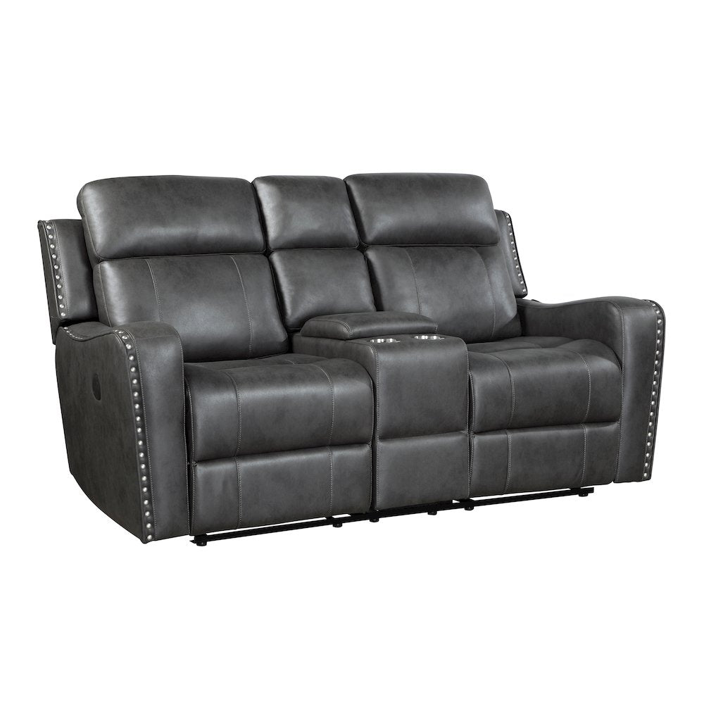 Kellen Microfiber Power Double Reclining Love Seat in Smoky Gray
