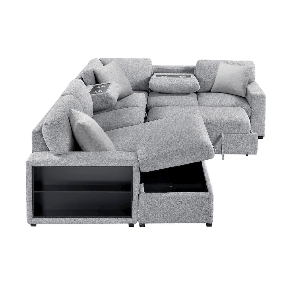 Pompano Boucle Sectional with Left Chaise, Pull-out Bed in Gray