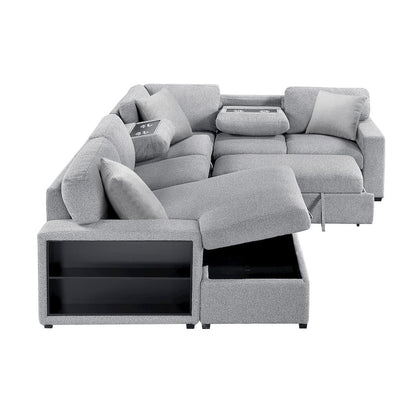Pompano Boucle Sectional with Left Chaise, Pull-out Bed in Gray