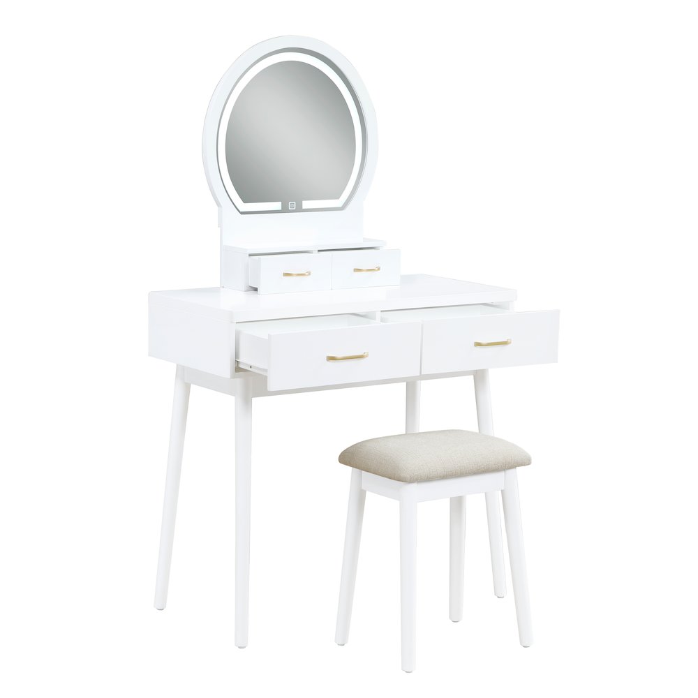 Camilla Acacia Vanity Dresser with Mirror and Stool in White
