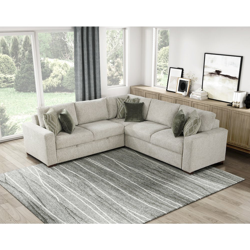 Isla Microfiber 3-Piece Sectional with Pull-out Bed in Sage Sand
