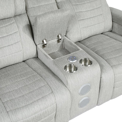 Ronan Microfiber Dbl Reclining Love Seat with Storage Arms in Light Gray