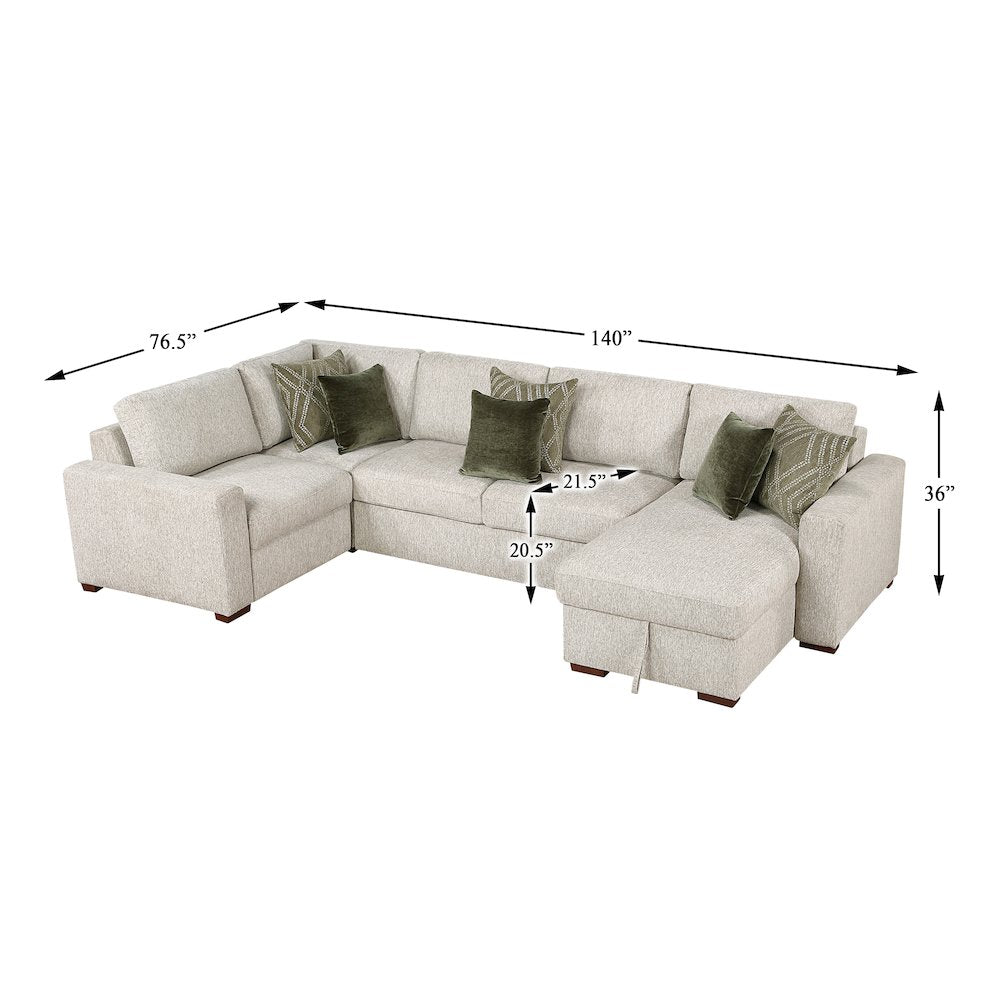 Isla Microfiber 4-Piece Sectional with Reversible Chaise in Sage Sand