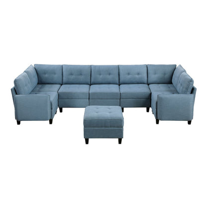 Garren Textured 8-Piece Sectional with Storage and Ottoman in Blue