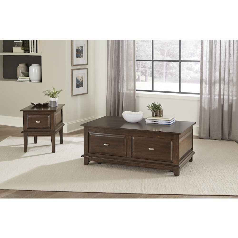 Minot Asian Hardwood End Table in Brown Cherry