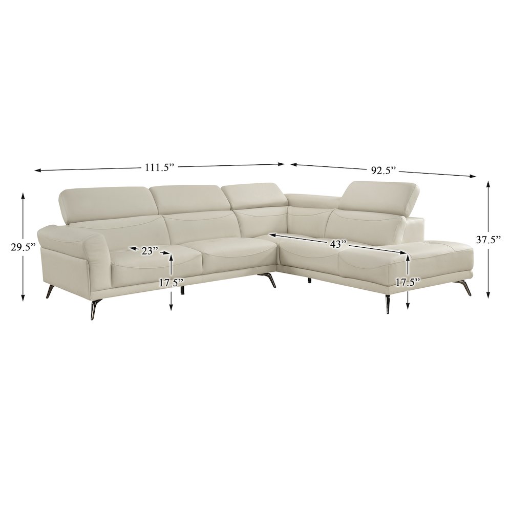 Giselle Leather 2-Piece Sectional with Right Side Chaise in Beige