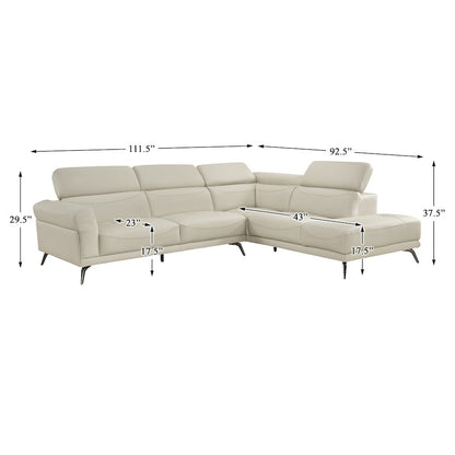 Giselle Leather 2-Piece Sectional with Right Side Chaise in Beige